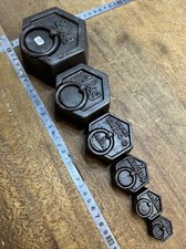 No. 11 Series of 6 Antique Cast Iron Hex Weights Roberval Scale Tools Lot