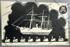 Vintage Postcard silhouette tall ship boat INGOLF Denmark Danish Postkort