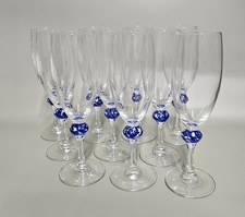 10 LUMINARC LOUISIANA BLUE BLOWN GLASS CHAMPAGNE FLUTES 