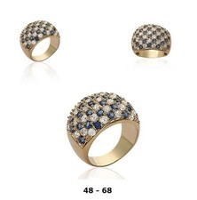 Grosse Bague T66 Damier de Saphir et Diamant Cz Plaqué Or 18K Dolly-Bijoux