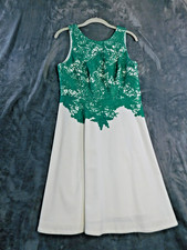 Moulinette Soeurs Dress Womens 8 White Green Lace Sleeveless Fit Flare New