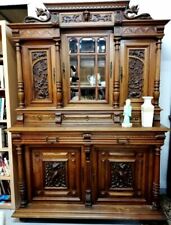 Antique Carved Dragons Chimeras Walnut Display Case 1900 Carved Walnut Cabinet Sideboard