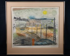Vintage René Carcan Signed Limited Edition Abstract Etching "Under the Sun"