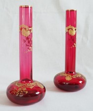 Pair of Vases - Pink Saint Louis Crystal - Massenet Gold