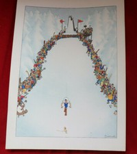 Ancienne affiche SAMIVEL Héliogravure le saut à ski,humoristique,31,7cm/ 22,9 cm