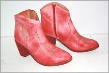 SAN MARINA  Bottines Boots Cuir Brodé Rouge Délavé T 36 ETAT NEUF