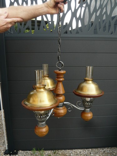 Suspension lustre bois verre - suspension,