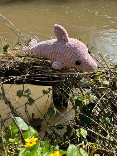Knitted pink dolphin handmade - pink,