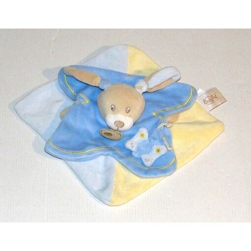 Doudou lapin chien beige bleu - lapin,