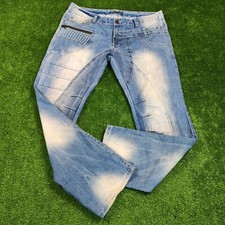 Kosmo Lupo Jeans Mens 36 Blue Faded Straight Regular Zip Fly K&M Stone wash