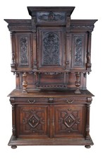 Antique French Renaissance Revival Walnut Buffet Cabinet Cupboard Hutch 96"
