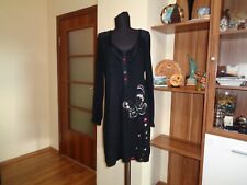 DESIGUAL BLACK STRETCH JERSEY BLOUSON TUNIC DRESS WITH EMBROIDERY AND BEADS-XL