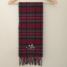 Donaldson Lambswool Scarf Mickey Mouse in red grid Size 44"x 8.5" Scotland made