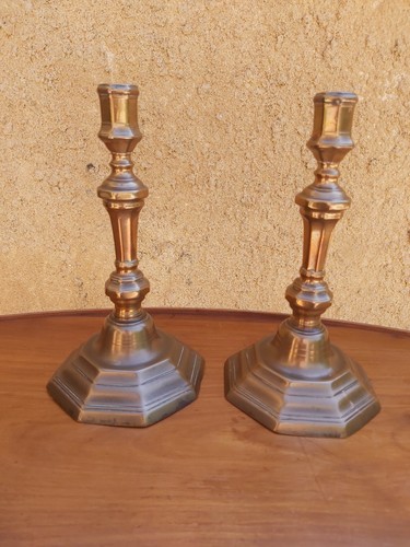 Paire bougeoirs cuivre - bougeoirs, en
