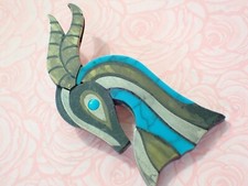 VTG Mexican Antelope Brooch TONO Piedra Negra Taxco Mixed Metals Turquoise Inlay