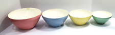 4 Vintage Nesting Mixing Serving Bowls Pastel Colors Brocante Farmhouse Decor