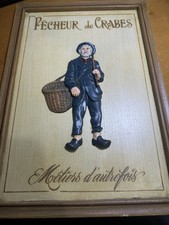 Vintage Country Corner Wooden 3D Sign "Pecheur de Crabes" French Crab Fisherman