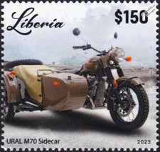 URAL M70 Sidecar Motorcycle Stamp (2023 Liberia)