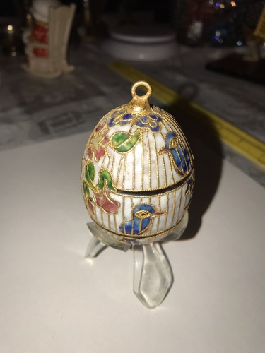Vintage enamel egg blue bird - enamel,