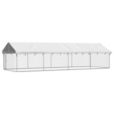 Chenil cage enclos pac animaux extérieur avec toit 600 x 200 x 150 cm Argent He