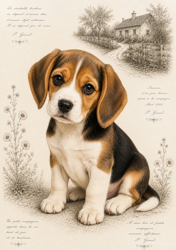 Affiche bébé beagle - a4, chiot