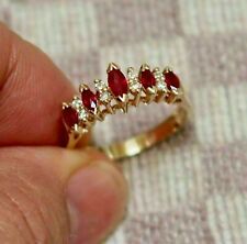 Lab-Created Ruby 2Ct Marquise Eternit Wedding Band 14K Yellow Gold Plated Silver