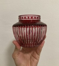 Superb crystal overlay flower vase cut VAL-Saint-LAMBERT Belgium