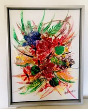 Peinture abstraite au couteau sur toile, œuvre unique signée. 50X64cm avec cadre