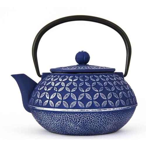 Théière fonte rosace bleu