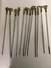 Set of 12 vintage Unique Brass & Stainless Steel Kebab Skewers 32cm Length