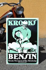 Plaque émaillée KROOKS BENSIN Suède station service essence emailschilder rare