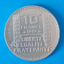 Pièce de monnaie 10 francs TURIN en cupronickel 1949 petite tête SUP nettoyée. 