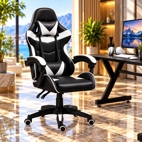 Chaise bureau gaming blanc - de,