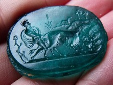 Camée intaille verre  ancien 18e s cameo intaglio seal sceau Homme nu taureau