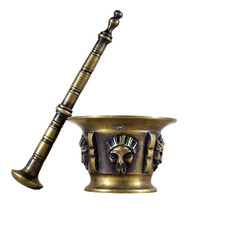 Antique 19th Century Bronze Mortar and Pestle Face Decor / Bronze Mortar and Pestle