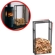 Porte-bûches Télescopique Cheminée Ajustable + 4 Crochets Rangement Bois