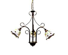 Lustre Classique Rustique Céramique Sicilienne 3 Lumières Coll. Fleur