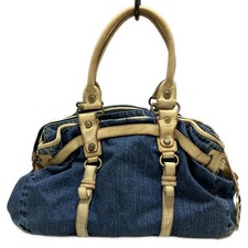 Auth FRANCESCO BIASIA - Blue Beige Denim Leather Handbag