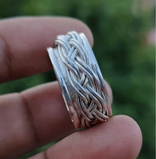 Bague de pouce en argent sterling 925 massif toupie et bague faite à la main.