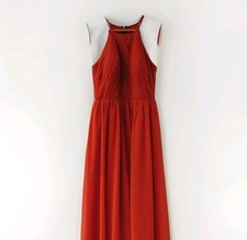 Azazie Joy Chiffon Burnt Orange Paprika Bridesmaid Halter Dress Size Small