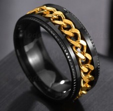 ?  Bague Homme Taille 11 - Noir avec Torsade Imitation Gold Élégant