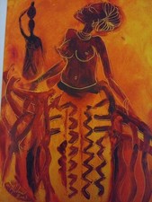 La Coquette Africaine: Small Oil Signed Painting