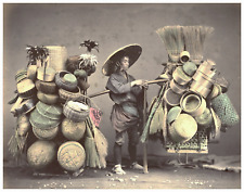 Felice Beato, Japan, Street Vendor vintage albumen print Tirage albuminé rehau
