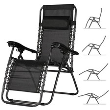 Chaise de jardin en acier fauteuil relaxant pliant avec oreiller