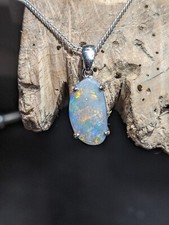 Red and green solid black opal pendant Sterling Silver cut gem opal from NSW...