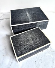STINGRAY GALUCHAT ANTIQUE VINTAGE BOXES JEWELRY SHAGREEN 100% GENUINE SET OF 2