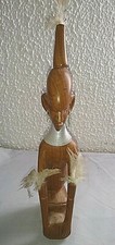 VERY NICE STATUETTE SOUTH AFRICAN ART WOMAN GIRAFFE NDEBELE in BEAUTIFUL WOOD