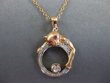 2 CT Round Cut Simulated Diamond Women Panther Pendant 18'' 14K Rose Gold Plated