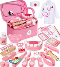 40 Piece Child Doctor Suitcase Wooden Doctor Suitcase with Genuine Steth...