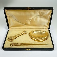 Maurice Frecourt French Gilt Bronze Desk Set, Wax Seal, Dish, Letter Opener